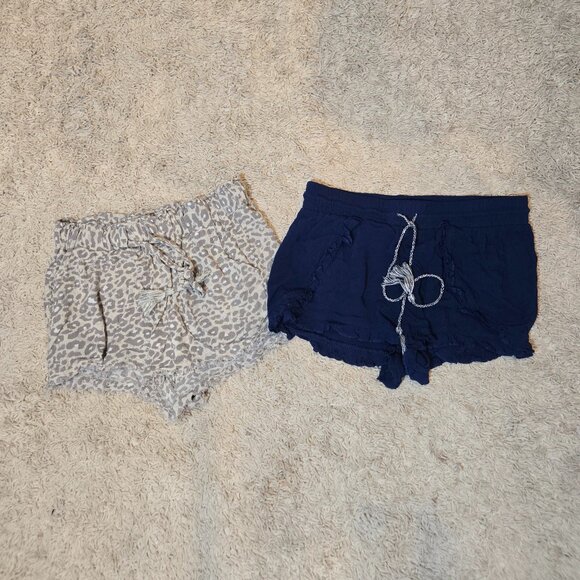 Rewash & No Boundaries Animal Print Gray & Navy Blue Boho Lounge Shorts - Picture 1 of 7